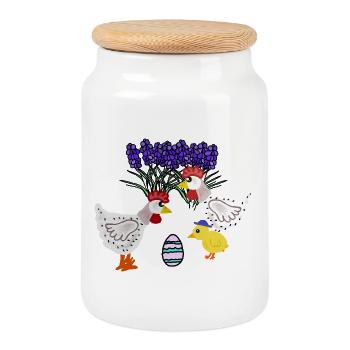 Poulets de Pâques avec des poussins de poulet aux œufs de Pâques - Boîte à biscuits avec couvercle en bois - blanc - Devant