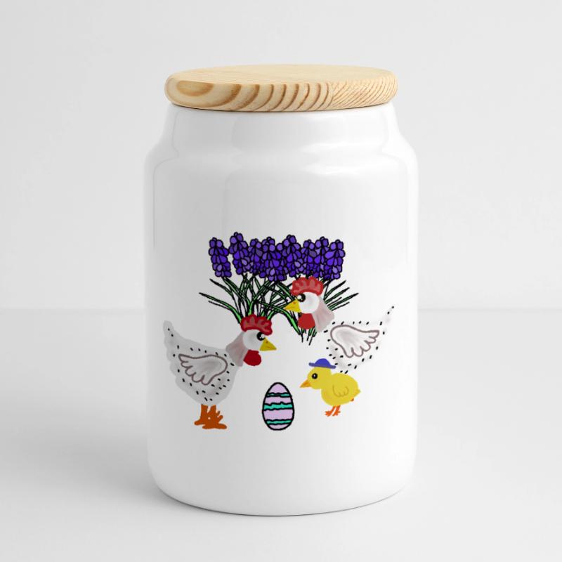 Spring Chickens with Easter Egg Chicken Chicks Cookie Jar with Wooden Lid