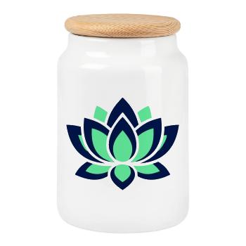 Fleur de lotus, fleur symétrique - Boîte à biscuits avec couvercle en bois - blanc - Devant