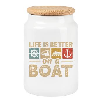 Nautical Boat Captain Boating Sailor Sailing - Cookie Jar with Wooden Lid - white - Front