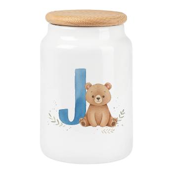 J et Teddy Bear design de l’aquarelle - Boîte à biscuits avec couvercle en bois - blanc - Devant