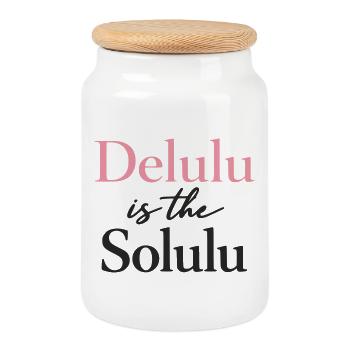 Delulu est le Solulu Graphic Tee - Boîte à biscuits avec couvercle en bois - blanc - Devant