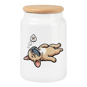 Bouledogue français Frenchie Propriétaire de Frenchie - Boîte à biscuits avec couvercle en bois - blanc - Devant