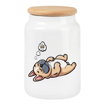 Bouledogue français Frenchie Propriétaire de Frenchie - Boîte à biscuits avec couvercle en bois - blanc - Devant