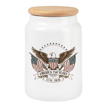 Amerika 250 Jahre 1776–2026 Vintage Patriotic Eagl - Keksdose mit Holzdeckel - Weiß - Vorne