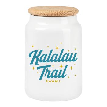 Kalalau Trail Hawaii Schrift und Sterne - Keksdose mit Holzdeckel - Weiß - Vorne