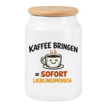 Kaffee bringen Spruch für Lieblingsmenschen - Keksdose mit Holzdeckel - Weiß - Vorne