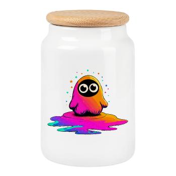 Neon figure on splashes of paint - Cookie Jar with Wooden Lid - white - Front