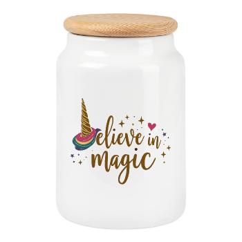 Belief in magic unicorn - Cookie Jar with Wooden Lid - white - Front