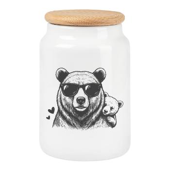 Vater Bär und Kind - Keksdose mit Holzdeckel - Weiß - Vorne