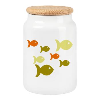 École des poissons - Boîte à biscuits avec couvercle en bois - blanc - Devant