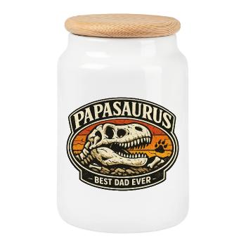Papasaurus Meilleur Père de tous les temps Dino Fossil Rétro - Boîte à biscuits avec couvercle en bois - blanc - Devant