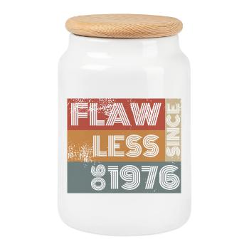 50. Geburtstag Flawless since 06/1976 - Keksdose mit Holzdeckel - Weiß - Vorne