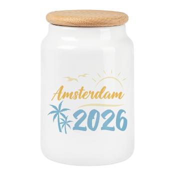 Amsterdam 2026 - Keksdose mit Holzdeckel - Weiß - Vorne