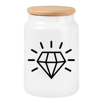 diamond - Cookie Jar with Wooden Lid - white - Front