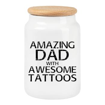 Erstaunlicher Vater mit tollen Tattoos – lustiges Geschenk - Keksdose mit Holzdeckel - Weiß - Vorne