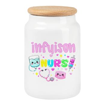 Nurse in Infusion Kawaii Caregiver Gift - Cookie Jar with Wooden Lid - white - Front