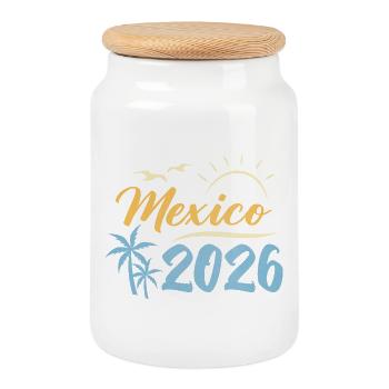 Mexico 2026 - Cookie Jar with Wooden Lid - white - Front