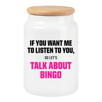 Talk About Bingo Funny Gaming Quote - Keksdose mit Holzdeckel - Weiß - Vorne
