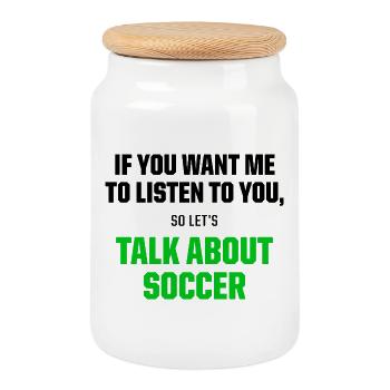 Talk About Soccer Funny Football Fan Quote - Keksdose mit Holzdeckel - Weiß - Vorne