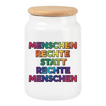 Cooles Regenbogen Motiv gegen Rechts & Fans - Keksdose mit Holzdeckel - Weiß - Vorne