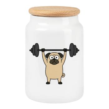 Pug Dog Workout Fitness Musculation Musculation - Boîte à biscuits avec couvercle en bois - blanc - Devant