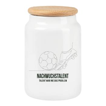 Nachwuchstalent Fußball Spruch Shirt - Keksdose mit Holzdeckel - Weiß - Vorne