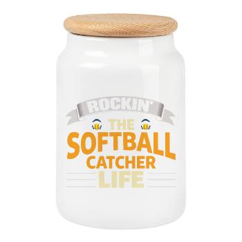 Rockin The Softball Catcher Life Spieler - Keksdose mit Holzdeckel - Weiß - Vorne