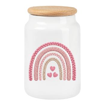 Patron de tricot rose arc-en-ciel - Boîte à biscuits avec couvercle en bois - blanc - Devant