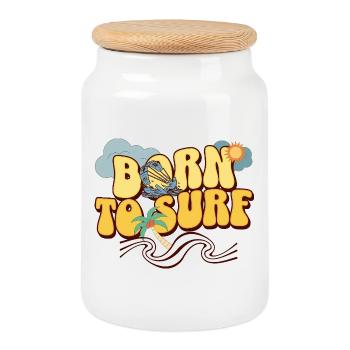 born to surf - Cookie Jar with Wooden Lid - white - Front