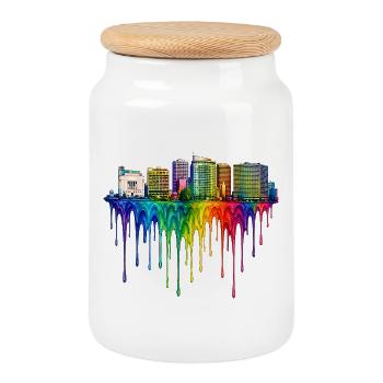 Art dégoulinant d’Oakland, Californie - Boîte à biscuits avec couvercle en bois - blanc - Devant