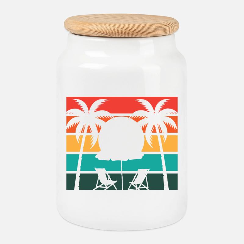 Beach palm and sun - Cookie Jar with Wooden Lid - white