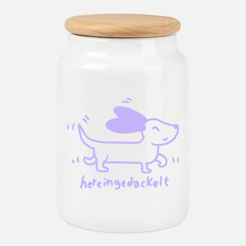 Dackel – Hereingedackt - Keksdose mit Holzdeckel - Weiß