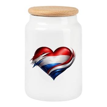 Drapeau du cœur de Hollande des Pays-Bas - Boîte à biscuits avec couvercle en bois - blanc - Devant