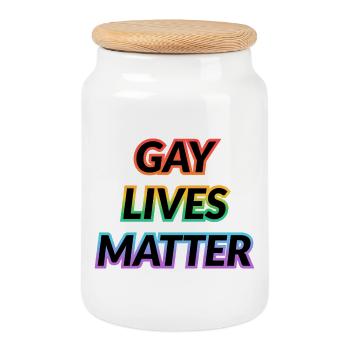 GAYS LIVES MATTER : LE MOIS DE LA FIERTÉ LGBT : Slogan arc-en-ciel - Boîte à biscuits avec couvercle en bois - blanc - Devant