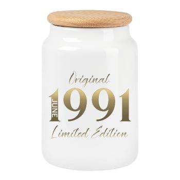 Cadeau du 35e anniversaire Millésime de juin Millésime 1991 - Boîte à biscuits avec couvercle en bois - blanc - Devant