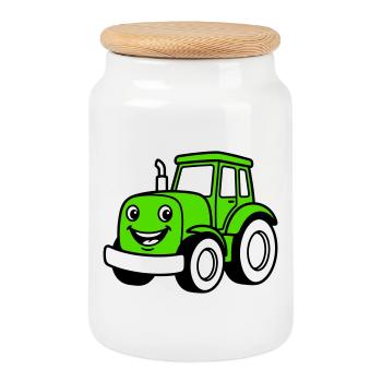 Enfants tracteurs - Boîte à biscuits avec couvercle en bois - blanc - Devant