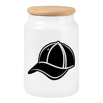 Casquette de baseball - Boîte à biscuits avec couvercle en bois - blanc - Devant