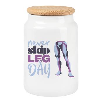 Never Skid Leg Day Graphic - Cookie Jar with Wooden Lid - white - Front
