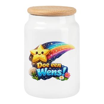 Wish Star and Rainbow Bloom - Cookie Jar with Wooden Lid - white - Front