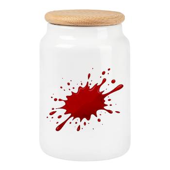 Red Color Splash - Bloodstain on T-Shirt - Cookie Jar with Wooden Lid - white - Front