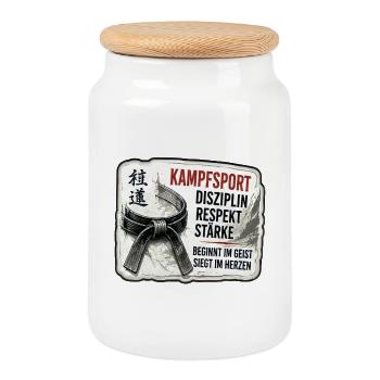 Kampfsport – Disziplin und Stärke - Keksdose mit Holzdeckel - Weiß - Vorne