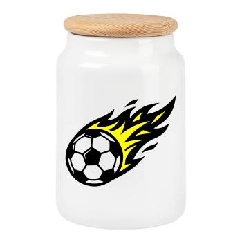 Fussball Flamme Ball - Keksdose mit Holzdeckel - Weiß - Vorne