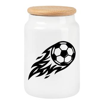 Balle de feu de football - Boîte à biscuits avec couvercle en bois - blanc - Devant