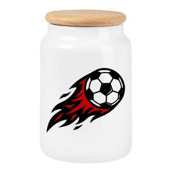 Balle de feu de football - Boîte à biscuits avec couvercle en bois - blanc - Devant