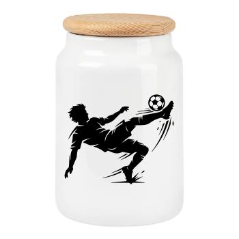 Silhouette de ballon de football en hauteur - Boîte à biscuits avec couvercle en bois - blanc - Devant