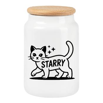 Chat Mystique, Magie du Ciel Étoilé - Boîte à biscuits avec couvercle en bois - blanc - Devant