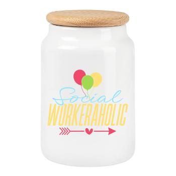 Social Worker Quota Workeraholic Social Work - Cookie Jar with Wooden Lid - white - Front