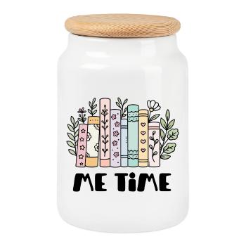 Livres pastel avec ornements de feuilles - Boîte à biscuits avec couvercle en bois - blanc - Devant