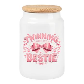 Twinning With My Bestie Best Friend Design - Cookie Jar with Wooden Lid - white - Front
